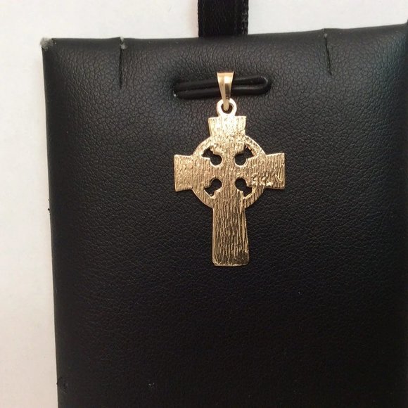 14k Solid Yellow real Gold Celtic Cross 2.00 Grams Religious Charm - Picture 3 of 8